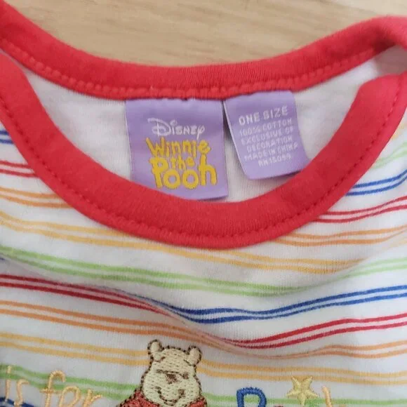 Disney Winnie The Pooh Baby Sleeper Gown Striped Pattern 100% Cotton One Size - Picture 4 of 5